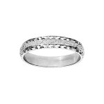 Alliance en argent rhodi� granit�e et diamant�e avec bord �toile largeur 4mm