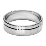 Alliance en argent rhodi� satin� 6mm avec 5 sillons r�guliers et une rainure brillante
