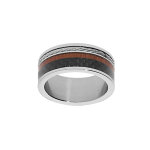 Bague en acier et carbone anneau large avec filet bois de synth�se et c�ble