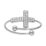 Bague en acier avec croix pav�e d'oxydes blancs sertis - r�glable