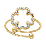 Bague en acier dor� avec fleur �vid�e contour d'oxydes blancs sertis - r�glable