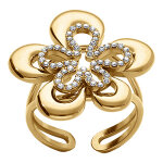 Bague en acier dor� fleur ouverte avec oxydes blancs