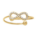 Bague en acier dor� avec infini contour d'oxydes blancs sertis - r�glable