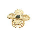 Bague en acier dor� jaune avec fleur turquoise africaine reconstitu�e - r�glable