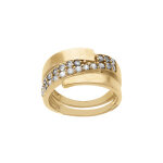 Bague en acier doré avec oxydes blancs sertis Bague en acier doré avec oxydes blancs sertis
