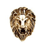 Bague en acier dor� et patine t�te de lion