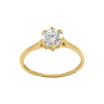 Bague en acier doré solitaire oxyde blanc 6mm serti griffes Bague en acier doré solitaire oxyde blanc 6mm serti griffes
