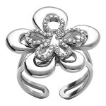 Bague en acier fleur ouverte avec oxydes blancs