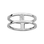 Bague en acier et glitter double anneau relis par barre centrale