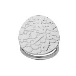 Bague en acier grand plateau rond avec motifs creuss