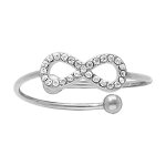 Bague en acier infini contour d'oxydes blancs sertis - r�glable