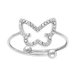 Bague en acier papillon �vid� contour d'oxydes blancs sertis - r�glable