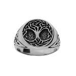 Bague en acier patiné ronde motif arbre de vie Bague en acier patiné ronde motif arbre de vie