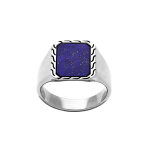 Bague en acier, plateau carr� 10 x 10mm, lapis lazuli reconstitu�
