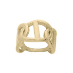 Bague en acier et pvd jaune cercles entremls et maille marine sur le dessus