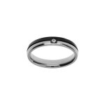 Bague en acier et pvd noir double anneaux bicolore avec 1 oxyde blanc Bague en acier et pvd noir double anneaux bicolore avec 1 oxyde blanc