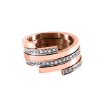 Bague en acier et pvd rose multi rangs d'oxydes blancs sertis Bague en acier et pvd rose multi rangs d'oxydes blancs sertis