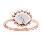 Bague en acier et pvd rose avec turquoise blanche vritable contor dentel