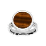 Bague en acier ronde avec oeil de tigre v�ritable d�vissable avec possibilit� de graver l'int�rieur