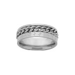 Bague en acier ruban runes celtiques et chanette tournante