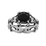 Bague en acier tte de mort et squelette avec pierre noire