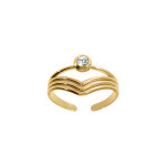 Bague ajustable en acier doré jaune forme v avec un oxyde blanc serti clos Bague ajustable en acier doré jaune forme v avec un oxyde blanc serti clos