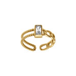 Bague ajustable en acier doré avec oxyde blanc rectangulaire entouré, Bague ajustable en acier doré avec oxyde blanc rectangulaire entouré,