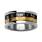Bague anti - stress en acier 3 couleurs avec motifs chiffres romains et bandeaux tournants jaune et noir ...