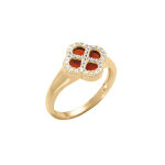 Bague en argent doré trèfle agate rouge véritable, contour en oxydes blancs Bague en argent doré trèfle agate rouge véritable, contour en oxydes blancs