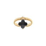 Bague en argent doré avec trèfle en verre facetté noir Bague en argent doré avec trèfle en verre facetté noir