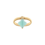 Bague en argent dor trfle en verre facett vert clair