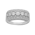 Bague en argent platin large finement travaille avec oxydes blancs sertis grande taille