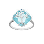 Bague en argent platiné avec oxyde bleu ciel et arbre de vie Bague en argent platiné avec oxyde bleu ciel et arbre de vie