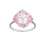 Bague en argent platiné avec oxyde rose et arbre de vie Bague en argent platiné avec oxyde rose et arbre de vie