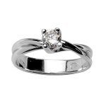 Bague en argent rhodi� 2 brins crois�s avec solitaire en oxyde blanc serti 4 griffes