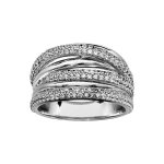 Bague en argent rhodi large avec rails larges d'oxydes blancs et anneau lisse