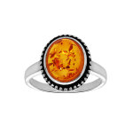 Bague en argent rhodié en ambre oval véritable Bague en argent rhodié en ambre oval véritable