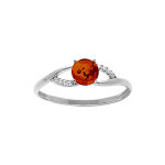 Bague en argent rhodié avec ambre véritable croisée et oxydes blancs Bague en argent rhodié avec ambre véritable croisée et oxydes blancs