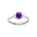 Bague en argent rhodi amethyste cercl d'oxydes blancs sertis