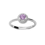 Bague en argent rhodi amethyste vritable et contour oxydes blancs sertis
