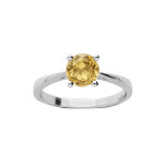 Bague en argent rhodi anneau et pierre vritable citrine 6, 5mm