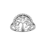 Bague en argent rhodié arbre de vie ajouré avec tour orné d'oxydes blancs sertis et branches lisses Bague en argent rhodié arbre de vie ajouré avec tour orné d'oxydes blancs sertis et branches lisses