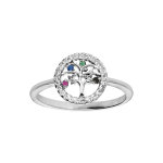 Bague en argent rhodié avec arbre de vie multi couleurs contour oxydes blancs sertis Bague en argent rhodié avec arbre de vie multi couleurs contour oxydes blancs sertis