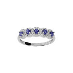 Bague en argent rhodi� arc de pierres bleues et contour oxydes blancs sertis