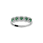 Bague en argent rhodié arc de pierres vertes et contour oxydes blancs sertis Bague en argent rhodié arc de pierres vertes et contour oxydes blancs sertis