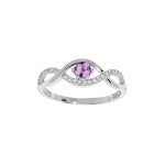 Bague en argent rhodi brins entrelacs avec amethyste vritable et oxydes blancs sertis