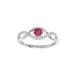 Bague en argent rhodié brins entrelacés avec oxydes rouges et blancs sertis Bague en argent rhodié brins entrelacés avec oxydes rouges et blancs sertis