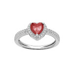 Bague en argent rhodié coeur de 6mm en oxyde rouge contour et rail d' oxydes blancs sertis Bague en argent rhodié coeur de 6mm en oxyde rouge contour et rail d' oxydes blancs sertis