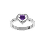 Bague en argent rhodi avec coeur amethyste vritable et oxydes blancs sertis