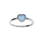 Bague en argent rhodié coeur opale bleue de synthèse Bague en argent rhodié coeur opale bleue de synthèse